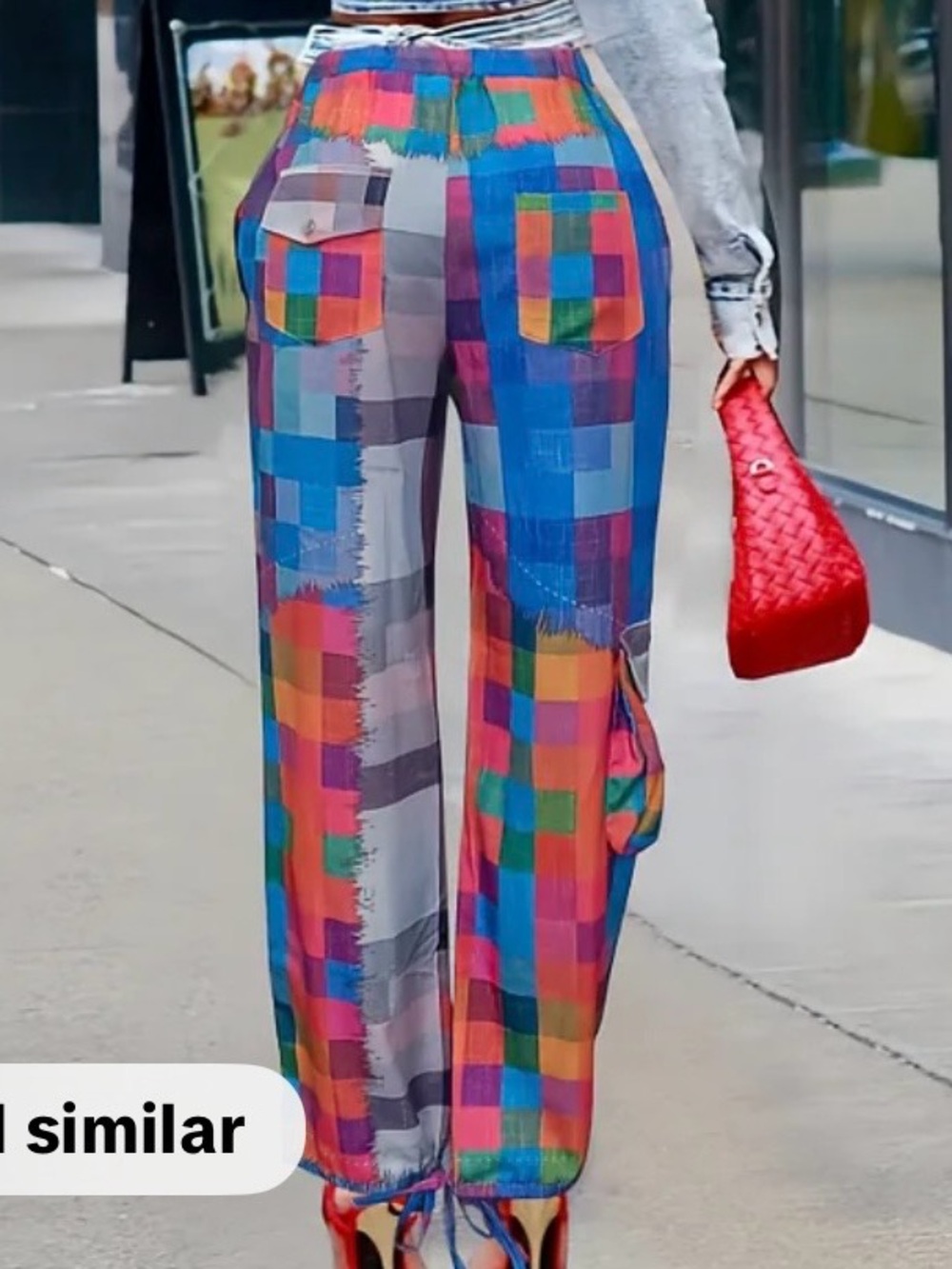 Multicolor Patchwork High-Waist Wide-Leg Pants - Picture 2 of 2